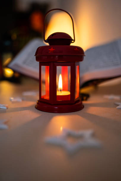 istock Red lantern lamp with Quran 1993035756