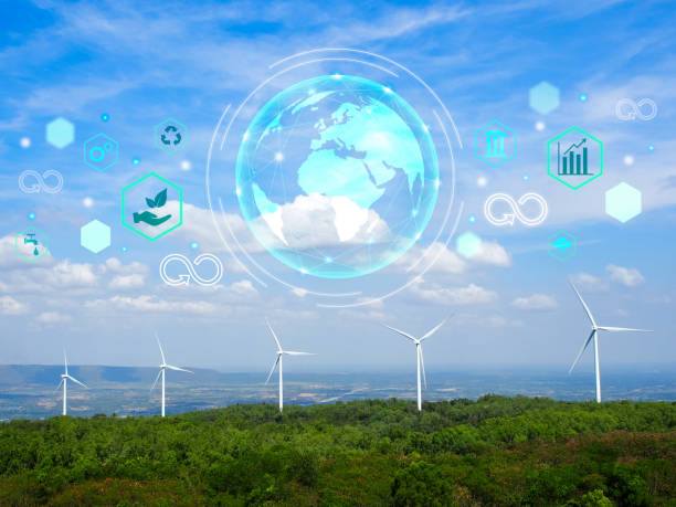 istock Electricity production with wind turbines, environmental technology 1993052100