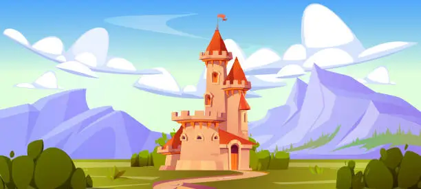 Vector illustration of Magic medieval fairytale castle mountain vector