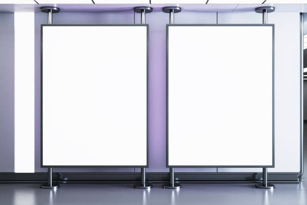 istock Double vertical white screens in modern mall setting for digital advertising display. 3D Rendering 1993058917