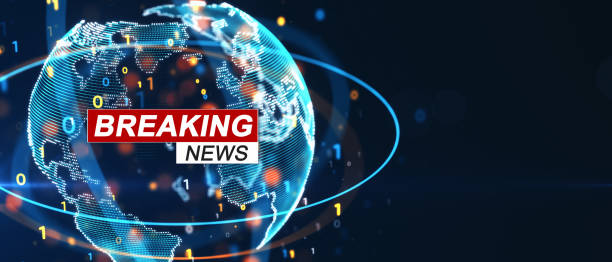 istock Wide format Breaking News live broadcast graphic on digital world map. 3D Rendering 1993075910