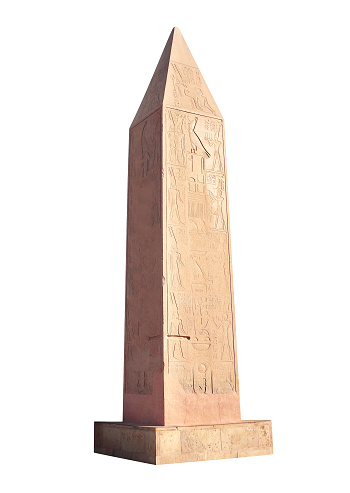 Ancient egyptian red granite obelisk, Luxor (Thebes), Egypt, North Africa. Isolated on white background