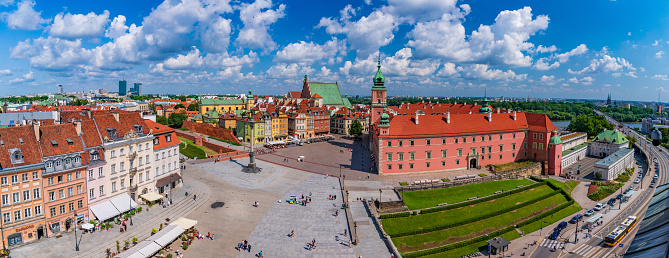 Panorama of the Castle Square in Old Town of Warsaw, Poland