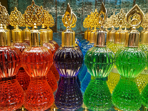 Glass perfume bottle at store