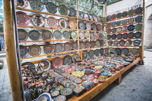 Photo of Decorative souvenirs in oriental style in the ancient city of Bukhara in Uzbekistan
