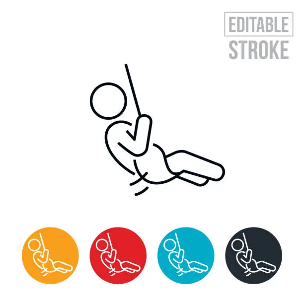 Vector illustration of Child Swinging On Swing Thin Line Icon - Editable Stroke