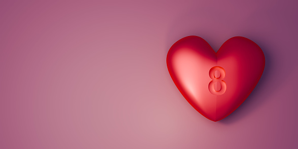 Women's Day background with 3d 8 number and heart. 3d render.