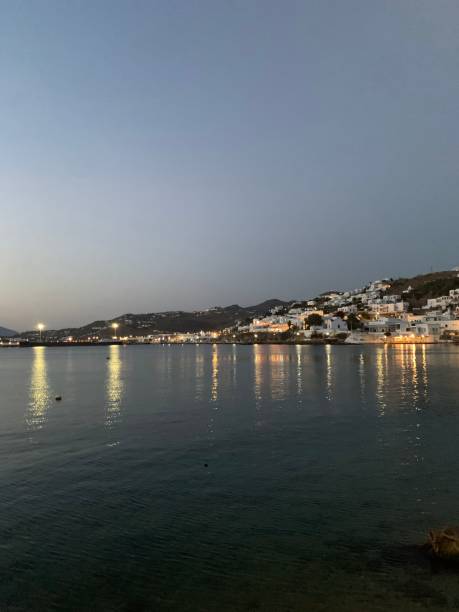 Amazing sunset view, Mykonos island, Cyclades, Greece. Beautiful scenery with Mediterranean colors in a beautiful day Amazing sunset view, Mykonos island, Cyclades, Greece. Beautiful scenery with Mediterranean colors in a beautiful day cultura grega stock pictures, royalty-free photos & images