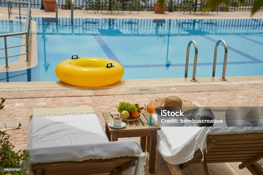 Yellow Pool Bottom Water Pool Summer Background With Yellow Pool Float Ring Stock Photo ...