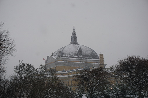 Nationaltheatret, the nation theatre, in a snowstorm.