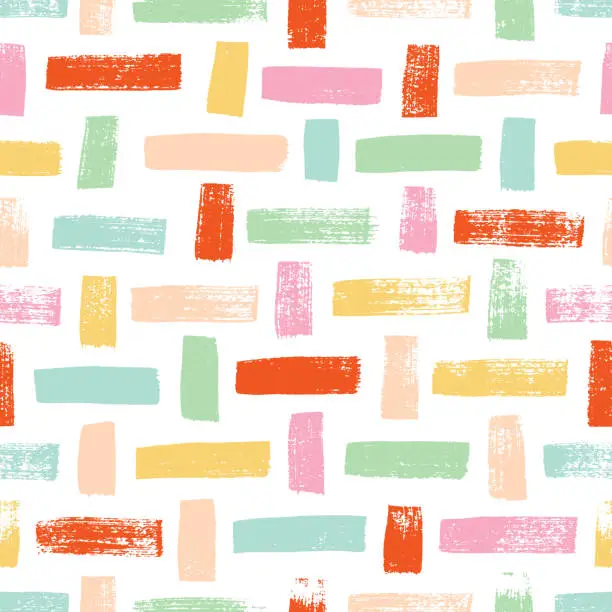 Vector illustration of Hand drawn multi colored brick or textile seamless texture. Seamless pattern with weave motif.