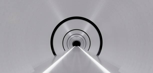 istock Laser light tunnels sci fi pipes neon lit archways 3D illustration 1993337172