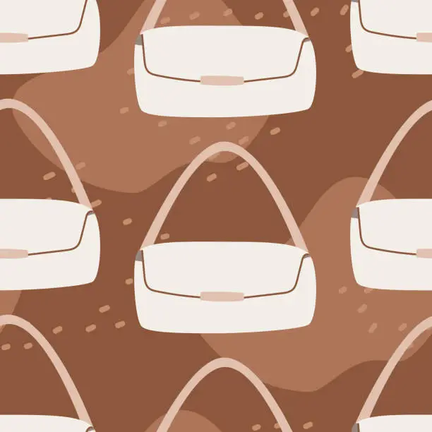 Vector illustration of Fashionable white trendy women handbag. Vector seamless pattern, flat style.