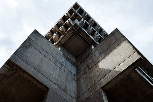Boston City Hall detail in a brutalist style, Massachusetts, USA