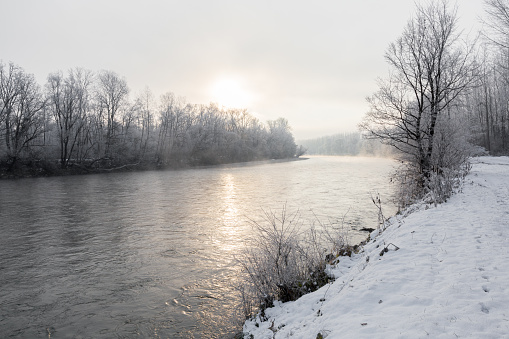 snowy winter riverside
