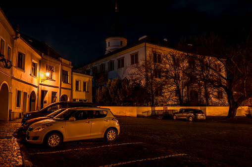 Night color streets in winter without snow color evening in Prerov CZ 01 24 2024