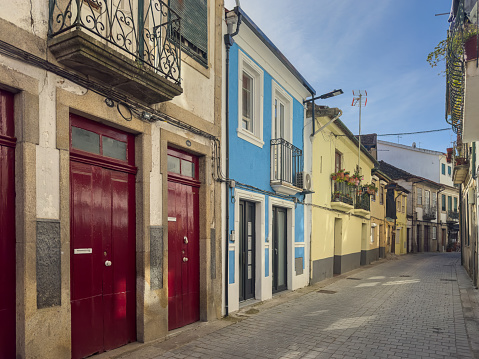 Picturesque view of old houses and streets of Vila Real town at sunny autumn morning, Portugal
