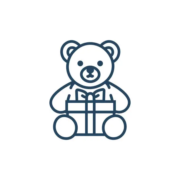 Vector illustration of Teddy bear line icon. Valentines day, gift box. Vector illustration