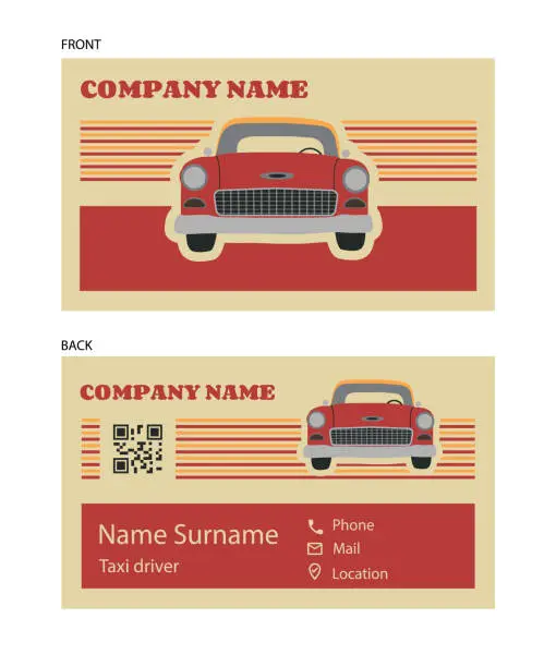 Vector illustration of A retro-style business card for a taxi in red