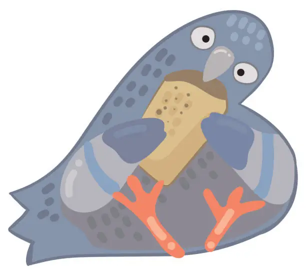Vector illustration of Cute cartoon pigeon eating bread