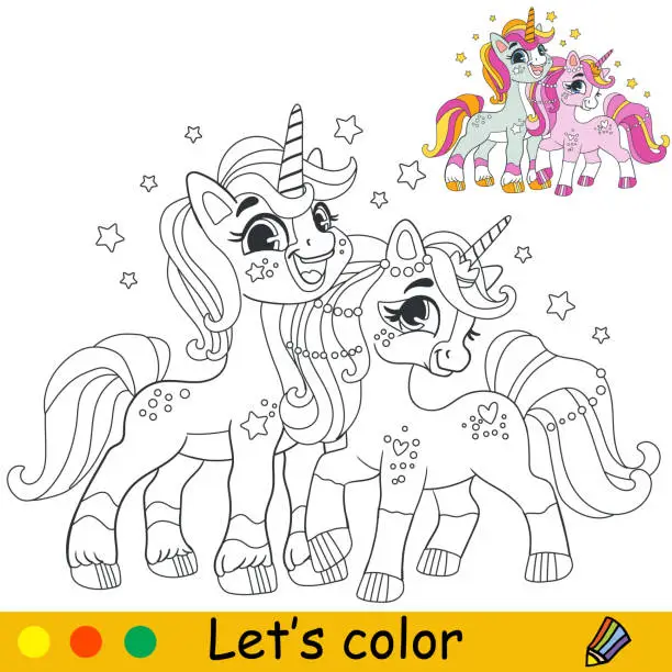 Vector illustration of Kids coloring with cute unicorn friends vector