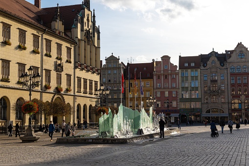 Panorama of the cityscape of the Old Town, October 15, 2023. Wroclaw, Poland