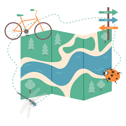 ecotourism banner. cycling through the forest. vector. Bicycle tourism.