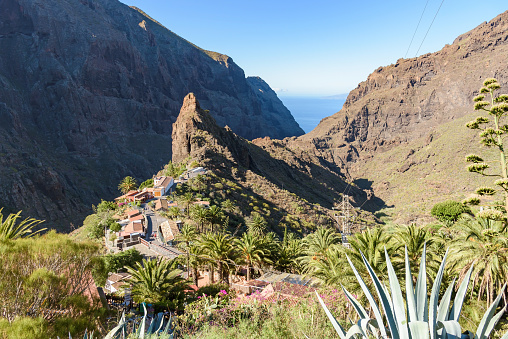 Aerial view of famous Masca village in Teno mountans on Tenerife. Canary Isnalds, Spain