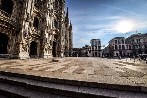 Pavement In Front Of Duomo On Sunny Day In Milan, Italy