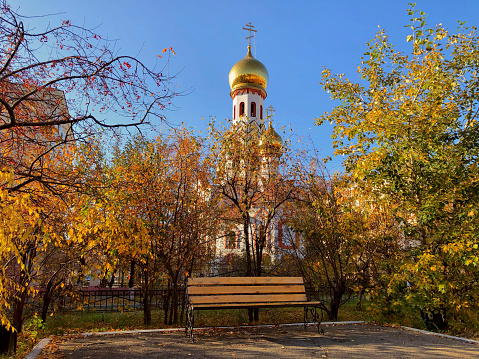 Autumn view of the Cathedral of Christ the Saviour in Moscow, Russia