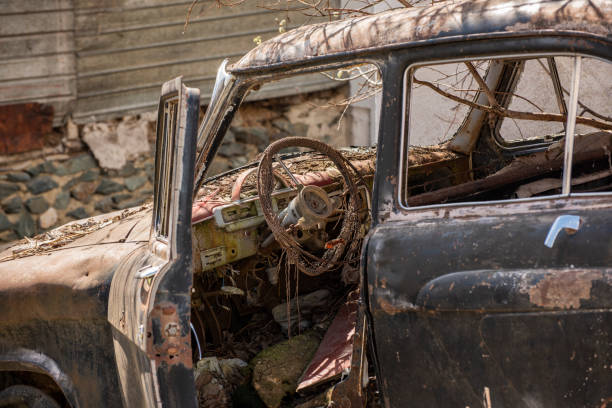 Stunning view of an abandoned car in a village in Kosovo