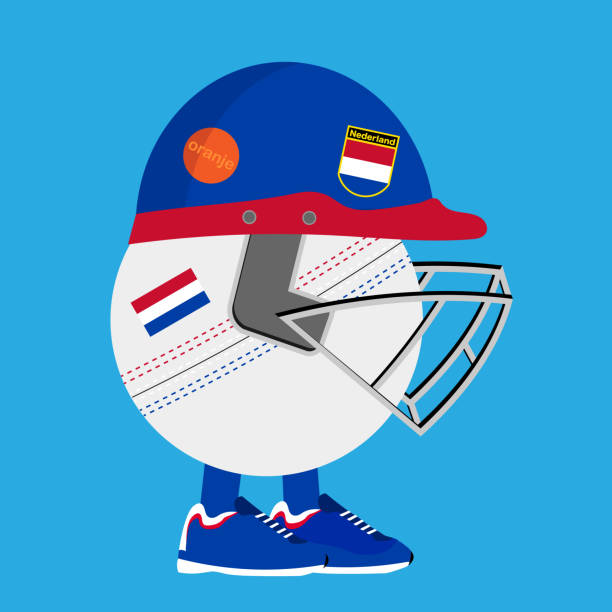 Netherlands cricket Cricket ball wearing helmet, face guard and sport shoes (concept). cricket trophy stock illustrations