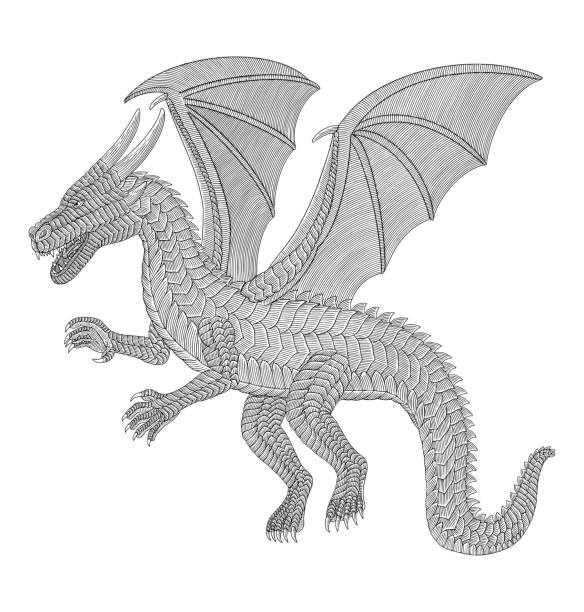 istock Angry dragonfFlying on the sky, Vintage engraving drawing style illustration 1993651258