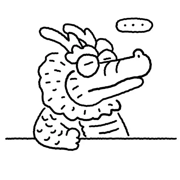 Vector illustration of New Year Dragon Line Art: deep in thought or bored