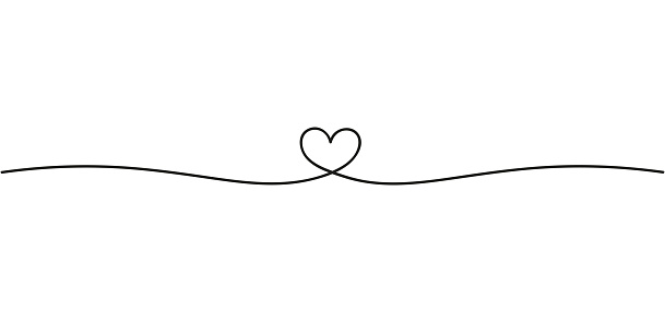 Heart linear drawing. Continuous line heart vector. Elegant and simple ribbon.