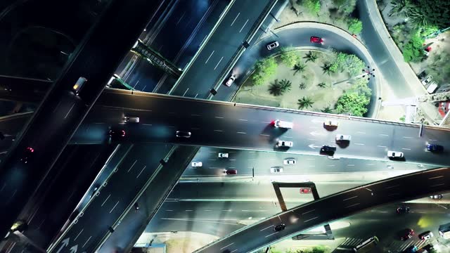 Overhead Shot Of Bridges Busy With Cars In San Jeronimo Center, Mexico City