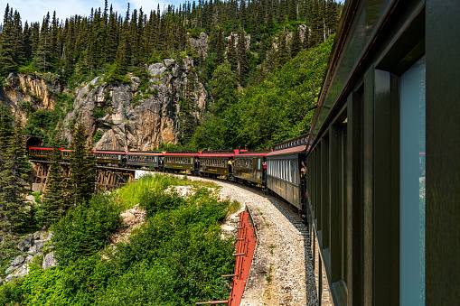 White Pass Summit excursion tour train, Alaska, USA.