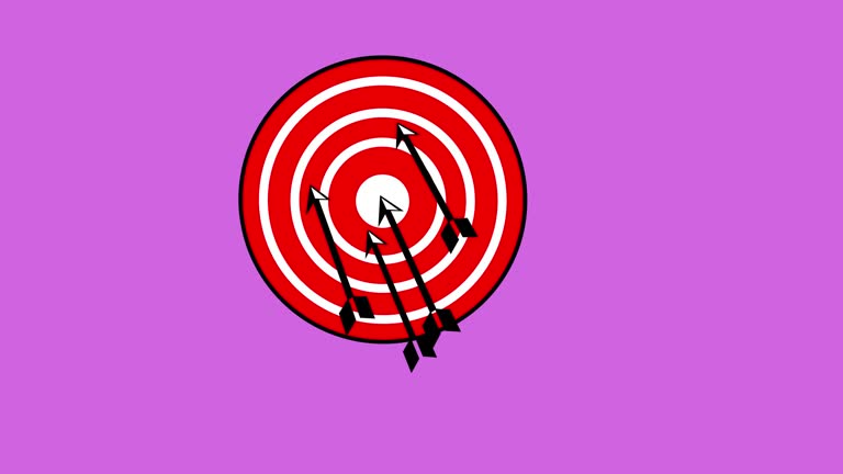 Red and white target with three arrows animated on a purple background.