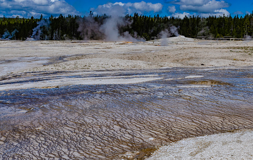 Boiling water bubbler Geyser. Active geyser with major eruptions. Yellowstone NP, Wyoming, USA