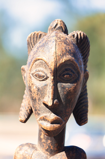 antique african wooden statue head of a warrior