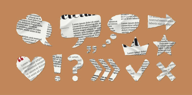 ilustrações de stock, clip art, desenhos animados e ícones de torn newspaper. symbols set from newspaper. ripped newspaper sheet, scrapbook edge or blank banner split illustration. realistic ornament or decoration clip art for social media. vector illustration - newspaper the media article backgrounds