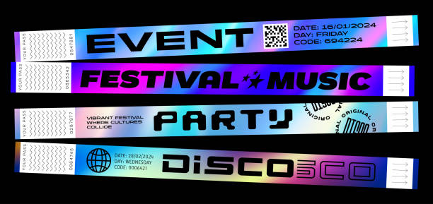 Festival bracelet wristband with holographic texture. Paper bracelet mockup. Vector illustration