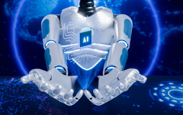 istock The robot arm has the letters AI or Artificial Intelligence placed on the circuit board or Mother Board to communicate about future technology. The ring of light spreads out into waves. 3D Rendering 1993868045