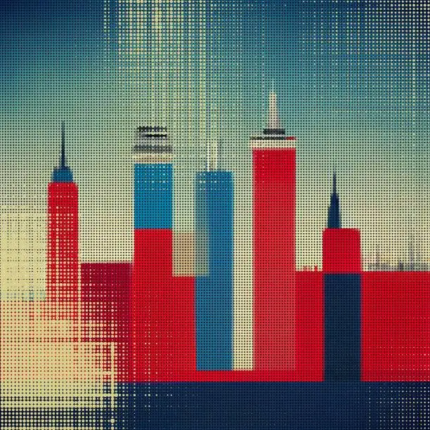 Vector illustration of Abstract cityscape halftone dots background. Vector illustration