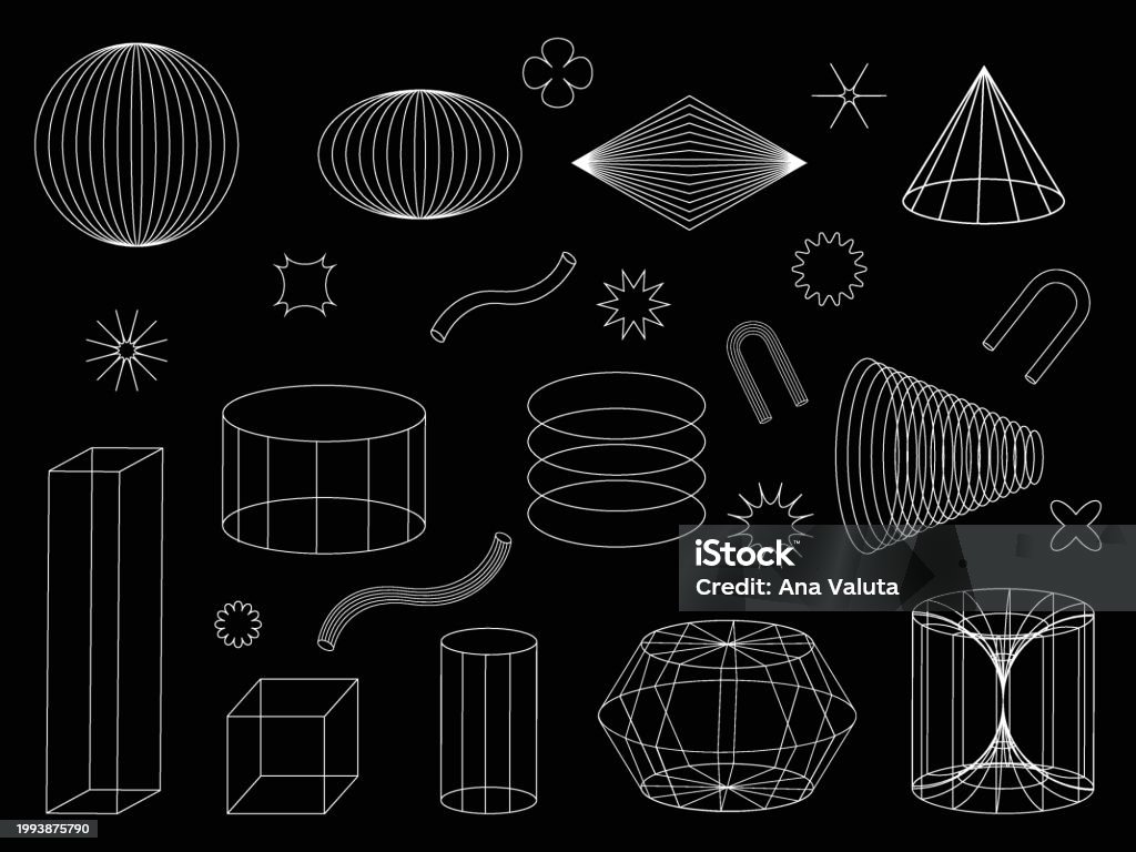 Wire Frame Geometry Wireframe Set17 Stock Illustration - Download Image Now - Abstract, Art ...