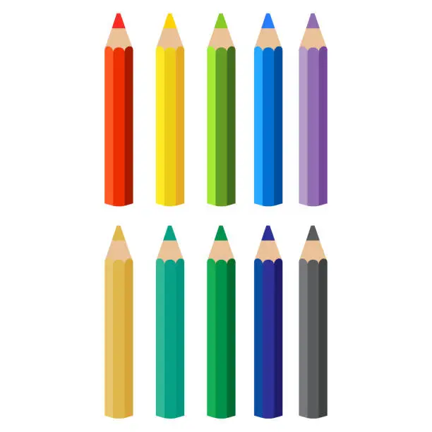 Vector illustration of Crayons - colored pencil set loosely arranged - vector on white background.