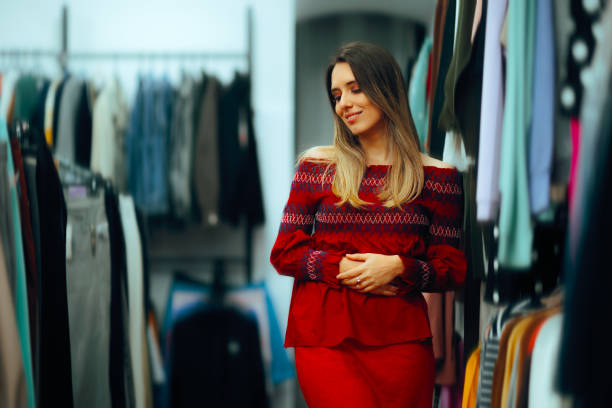 istock Beautiful Woman Wearing a Boho Chic Off Shoulder Red Blouse 1993895251