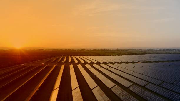 istock Drone view of solar panels in sunset time 1993895767