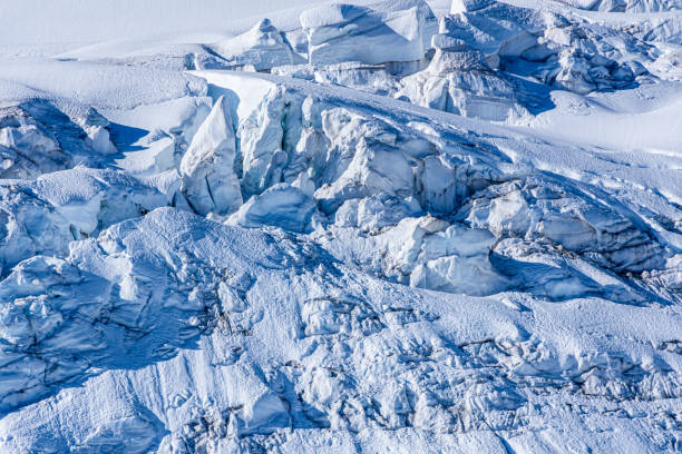 High-altitude snow texture at the top of a glacier looks like a mini mountain range.
