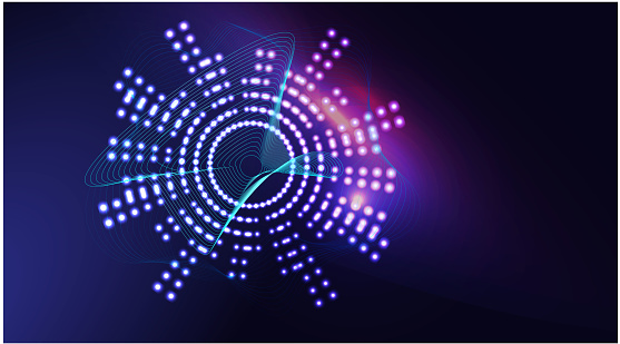 Circular dynamic sound wave vector. Color dodge with Neon glow style background
